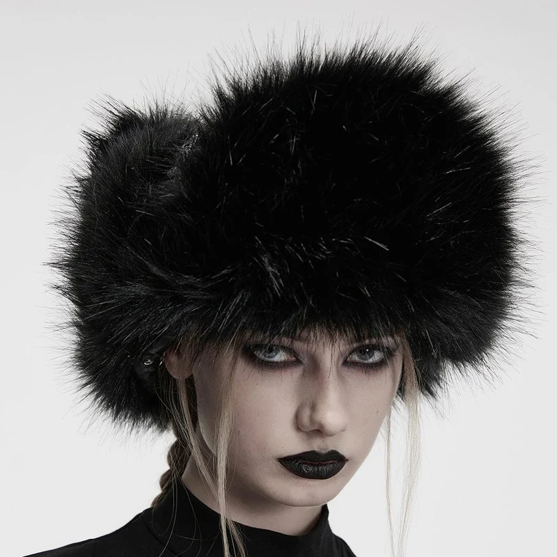 Damen Punk Skull Mesh Plüsch Splice Kunstlederhut