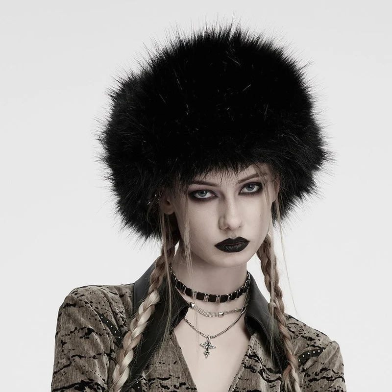 Damen Punk Skull Mesh Plüsch Splice Kunstlederhut
