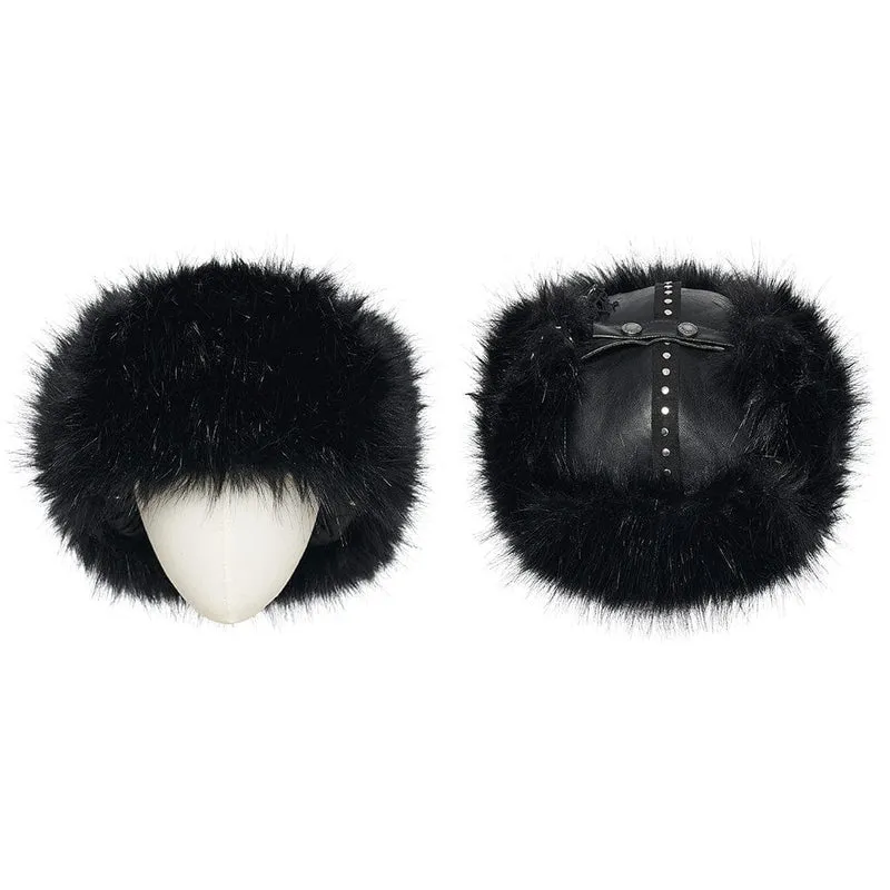 Damen Punk Skull Mesh Plüsch Splice Kunstlederhut