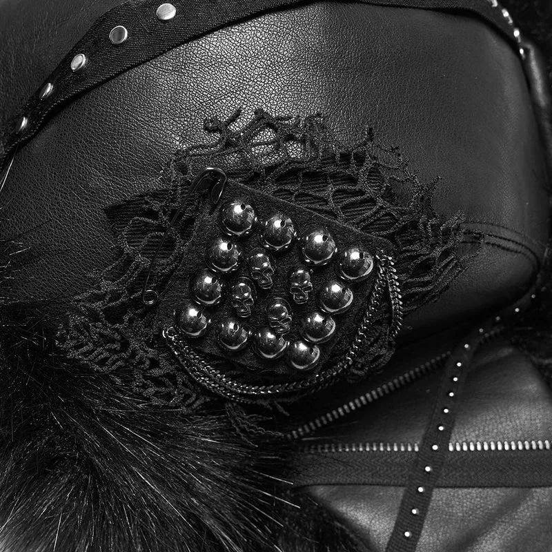 Damen Punk Skull Mesh Plüsch Splice Kunstlederhut