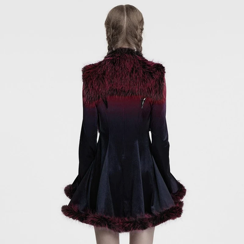 Gothic Stehkragen Farbverlauf Kunstpelz Cape für Damen Rot