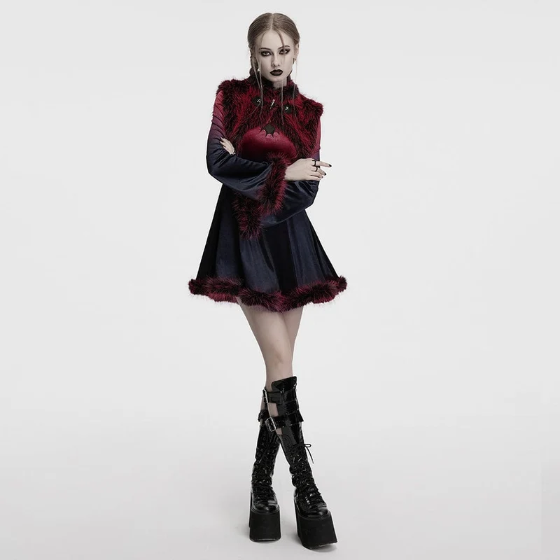 Gothic Stehkragen Farbverlauf Kunstpelz Cape für Damen Rot