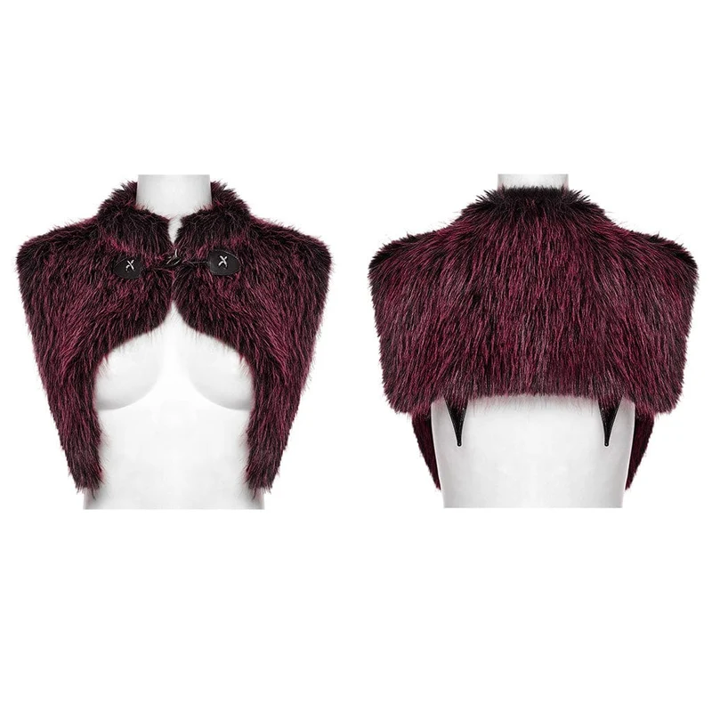 Gothic Stehkragen Farbverlauf Kunstpelz Cape für Damen Rot