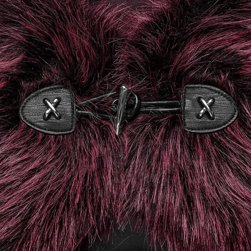 Gothic Stehkragen Farbverlauf Kunstpelz Cape für Damen Rot