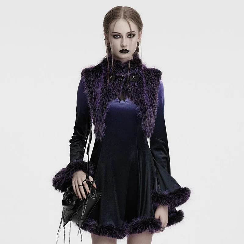 Gothic Stehkragen Farbverlauf Kunstpelz Cape für Damen Violett