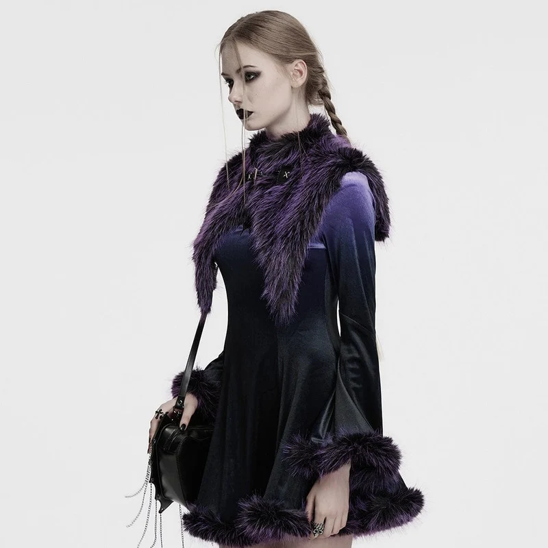Gothic Stehkragen Farbverlauf Kunstpelz Cape für Damen Violett