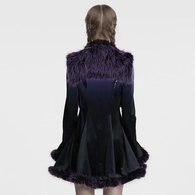 Gothic Stehkragen Farbverlauf Kunstpelz Cape für Damen Violett