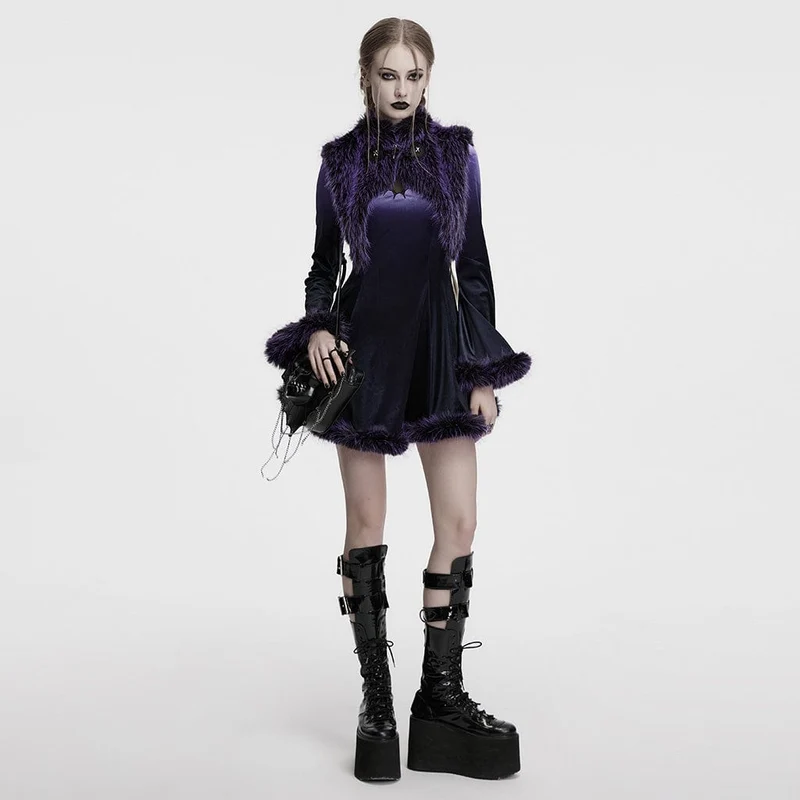Gothic Stehkragen Farbverlauf Kunstpelz Cape für Damen Violett