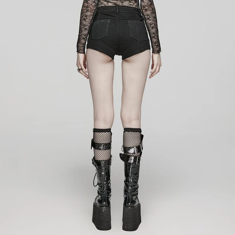 Punk-Shorts mit Ösen-Mesh-Ring für Damen