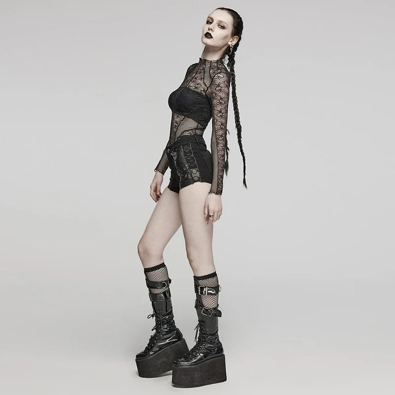 Punk-Shorts mit Ösen-Mesh-Ring für Damen