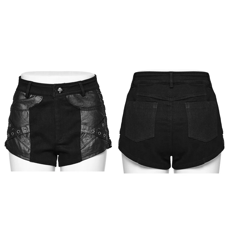 Punk-Shorts mit Ösen-Mesh-Ring für Damen