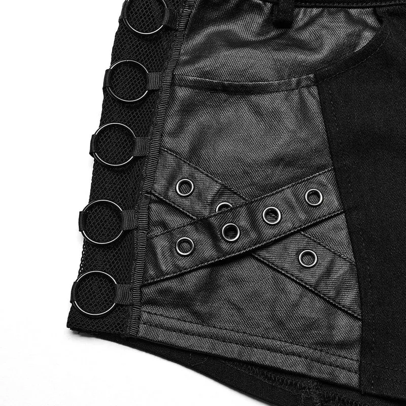 Punk-Shorts mit Ösen-Mesh-Ring für Damen