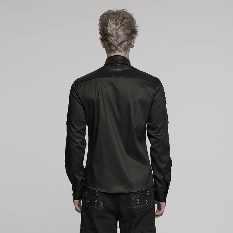 Herren Punk Pin Mesh Splice Shirt