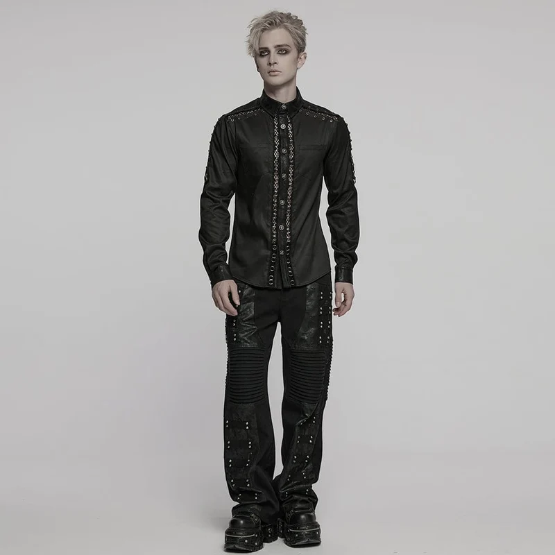 Herren Punk Pin Mesh Splice Shirt