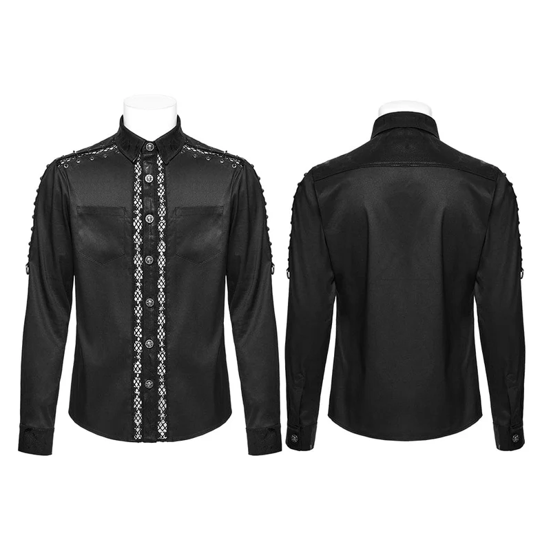 Herren Punk Pin Mesh Splice Shirt
