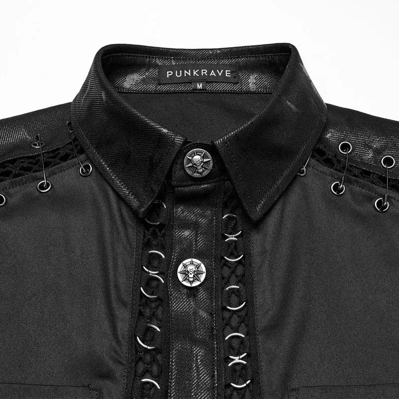 Herren Punk Pin Mesh Splice Shirt