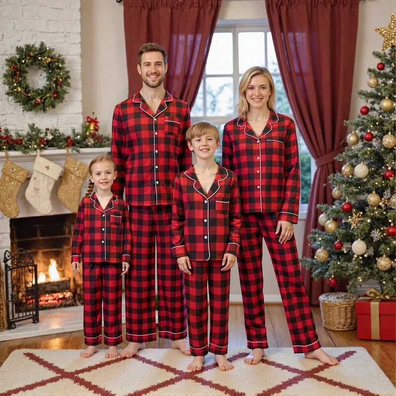 Weihnachtspyjama Familie Kariert