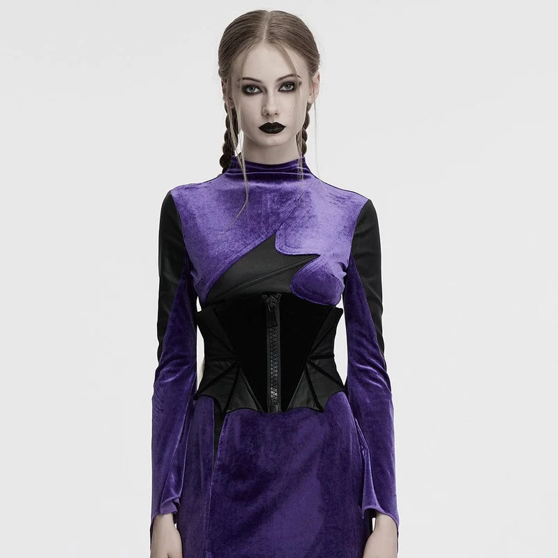 Gothic Batwing-Unterbrustkorsett aus Samt mit Schnürung für Damen