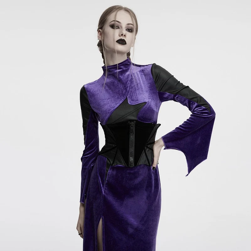 Gothic Batwing-Unterbrustkorsett aus Samt mit Schnürung für Damen