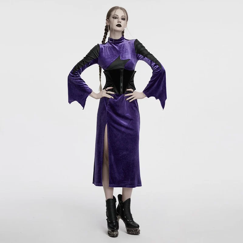 Gothic Batwing-Unterbrustkorsett aus Samt mit Schnürung für Damen