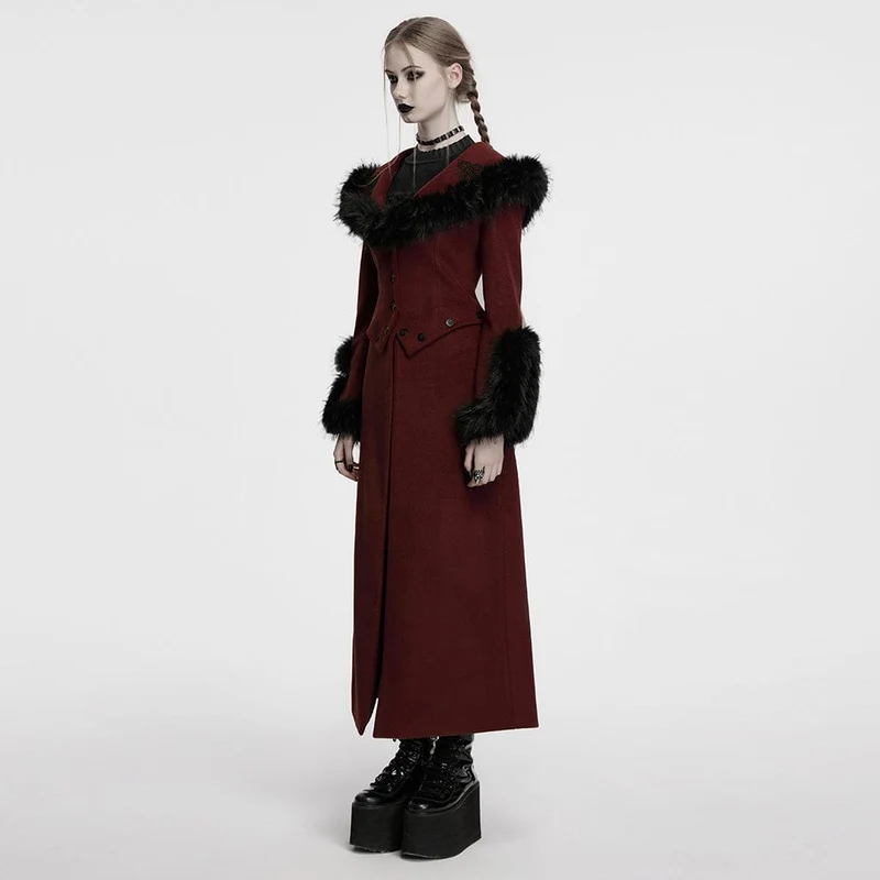 Gothic-Mantel aus Kunstpelz mit abnehmbarer Schnürung für Damen, Rot