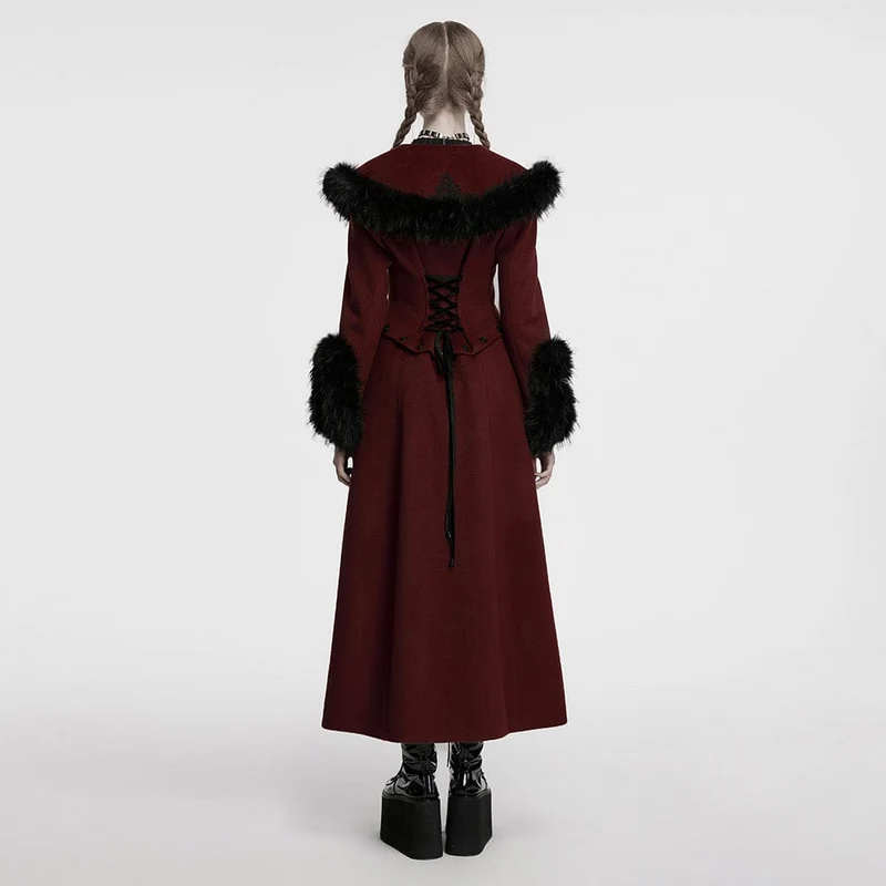 Gothic-Mantel aus Kunstpelz mit abnehmbarer Schnürung für Damen, Rot