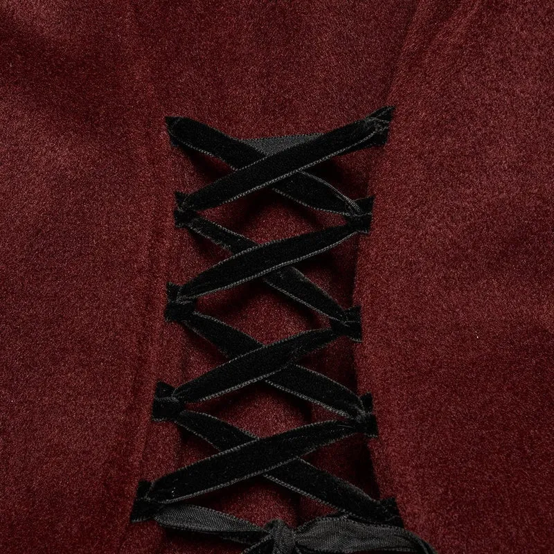 Gothic-Mantel aus Kunstpelz mit abnehmbarer Schnürung für Damen, Rot