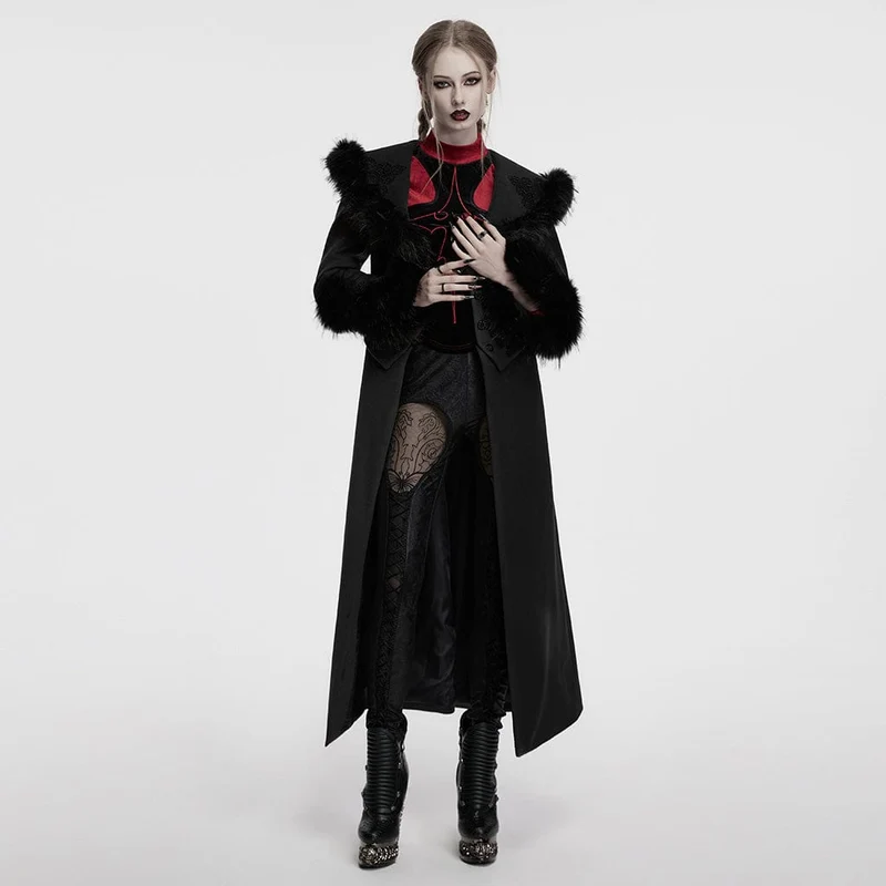 Gothic-Mantel aus Kunstpelz mit abnehmbarer Schnürung für Damen, Schwarz