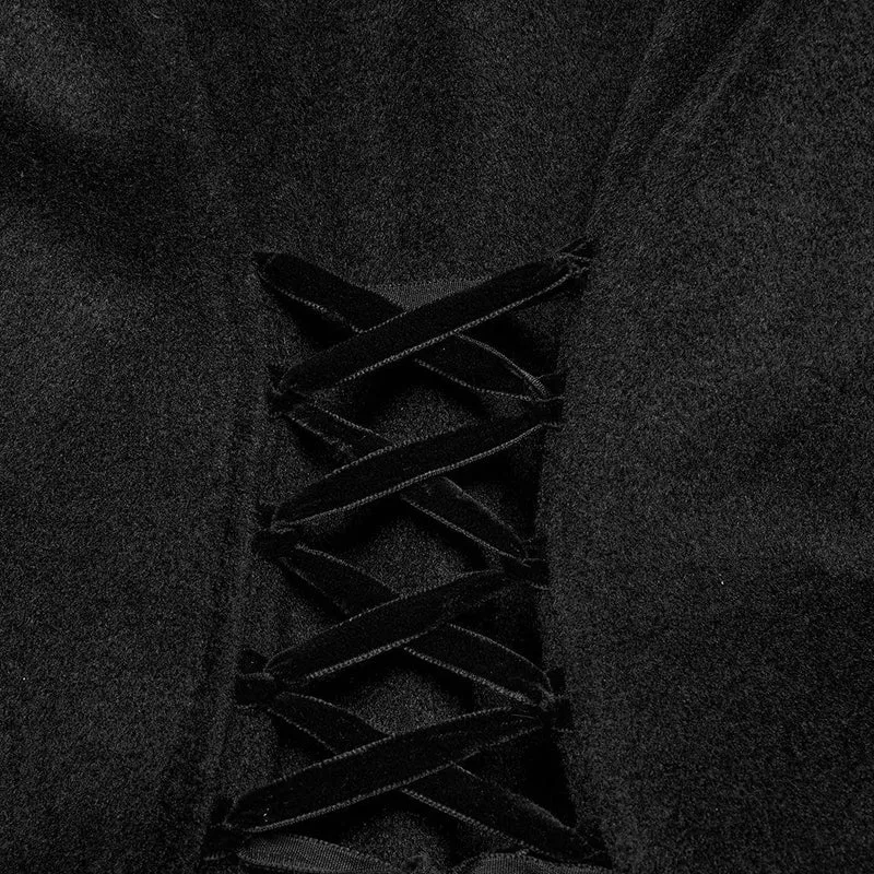 Gothic-Mantel aus Kunstpelz mit abnehmbarer Schnürung für Damen, Schwarz