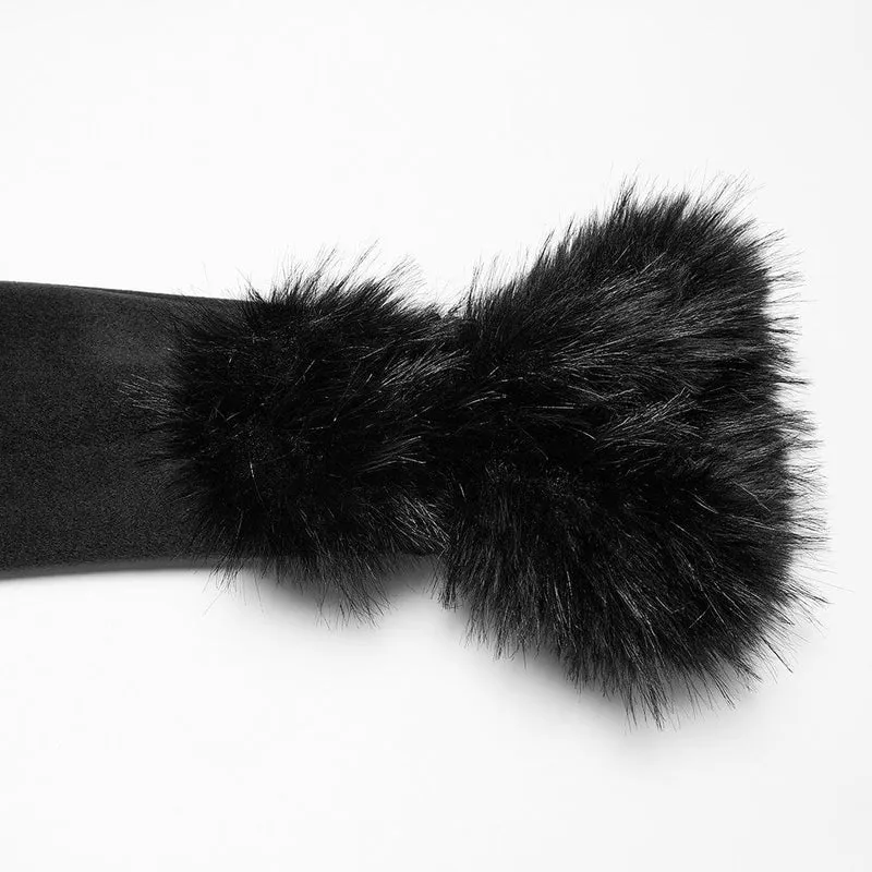 Gothic-Mantel aus Kunstpelz mit abnehmbarer Schnürung für Damen, Schwarz