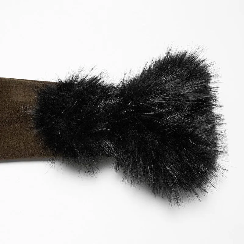 Gothic Kunstpelz Splice Schnürung Abnehmbarer Mantel für Damen Kaffee