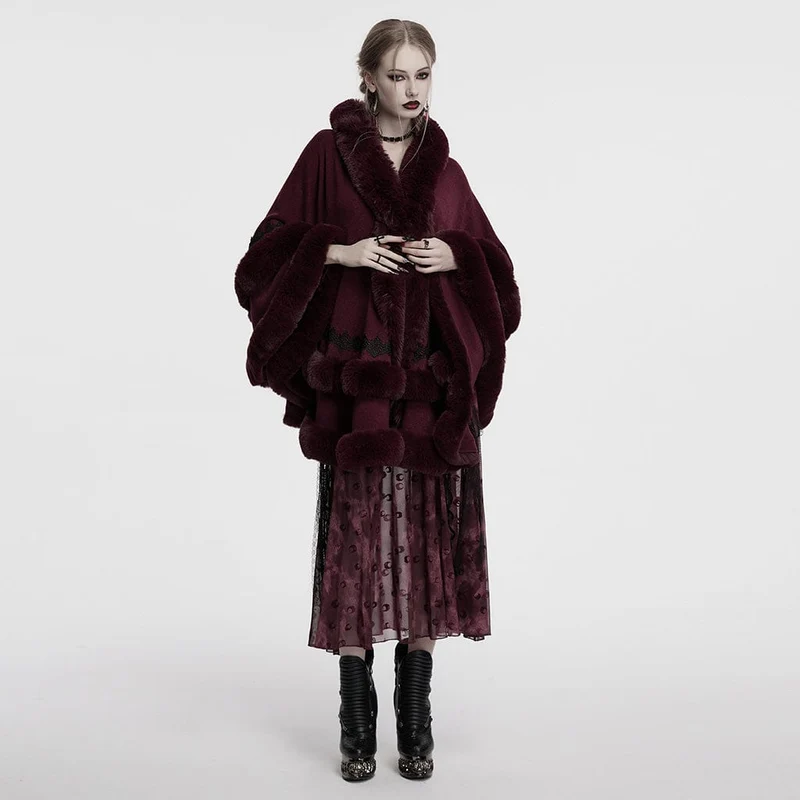 Gothic Flauschiger Wintermantel mit Kapuze für Damen Rot