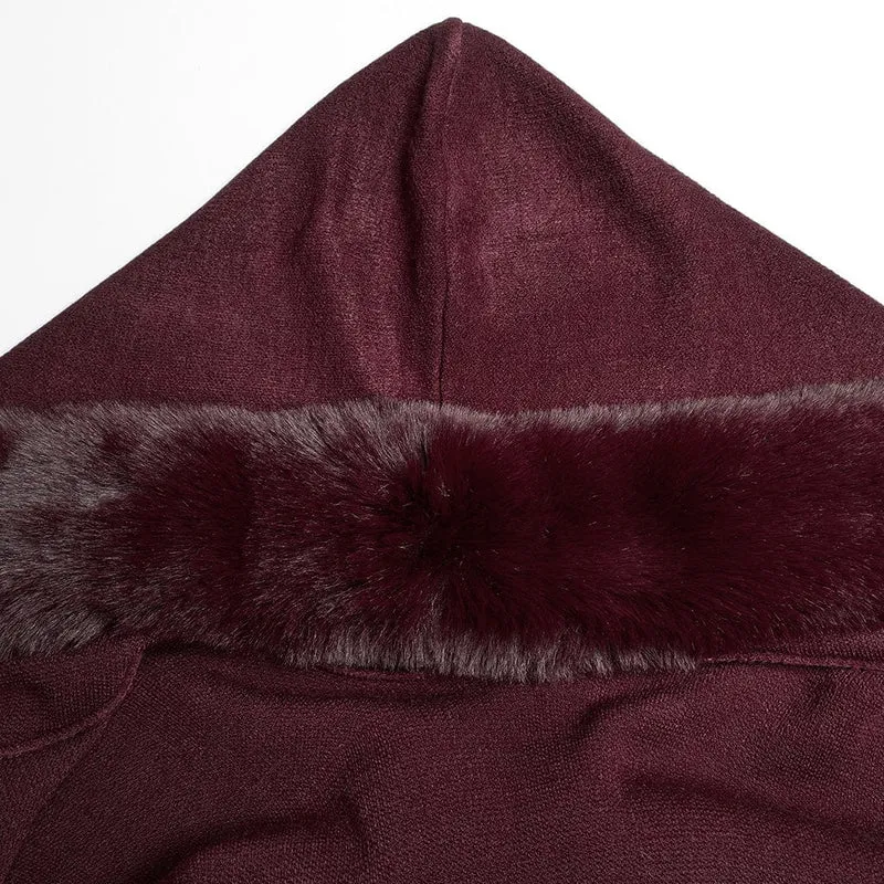 Gothic Flauschiger Wintermantel mit Kapuze für Damen Rot