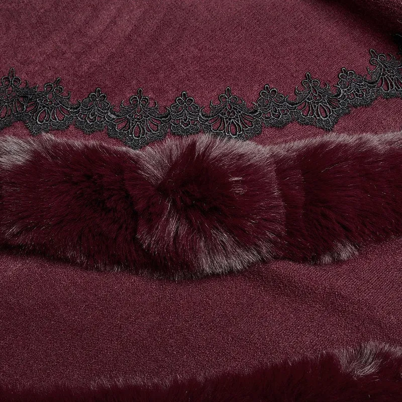 Gothic Flauschiger Wintermantel mit Kapuze für Damen Rot