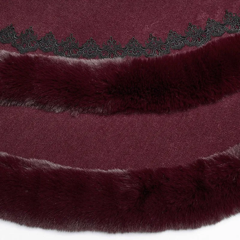 Gothic Flauschiger Wintermantel mit Kapuze für Damen Rot