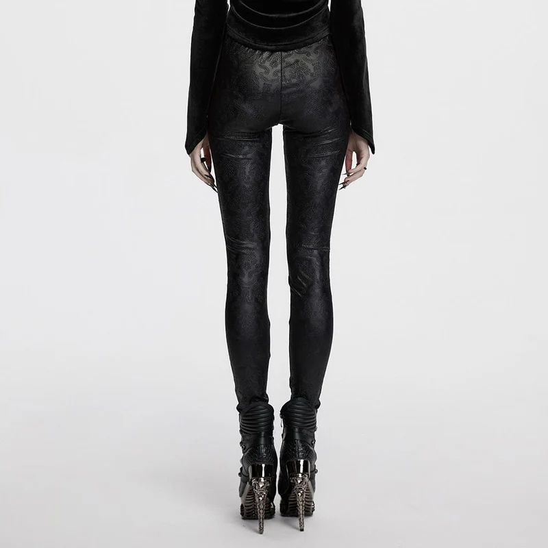 Damen Leggings mit Gothic-Spitzen-Prägung