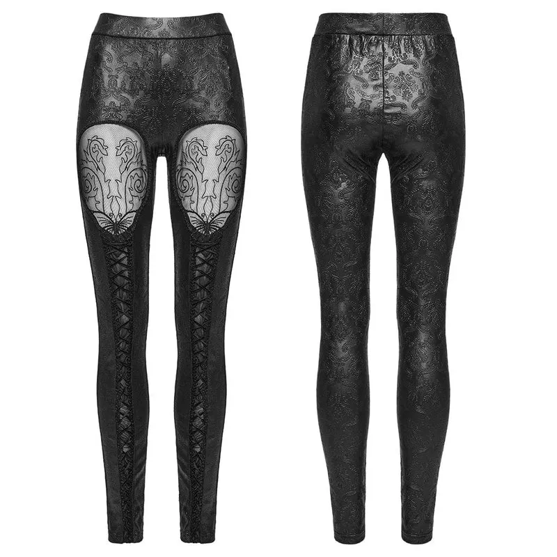 Damen Leggings mit Gothic-Spitzen-Prägung