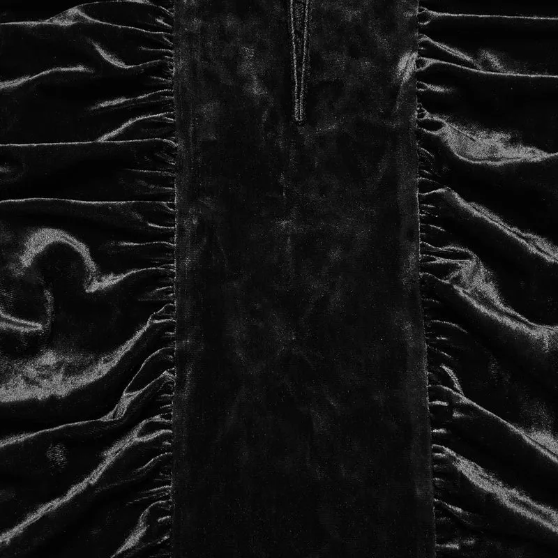 Gothic-Spitzen-Kreuz-Splice-Samtkleid mit Kapuze für Damen, Schwarz