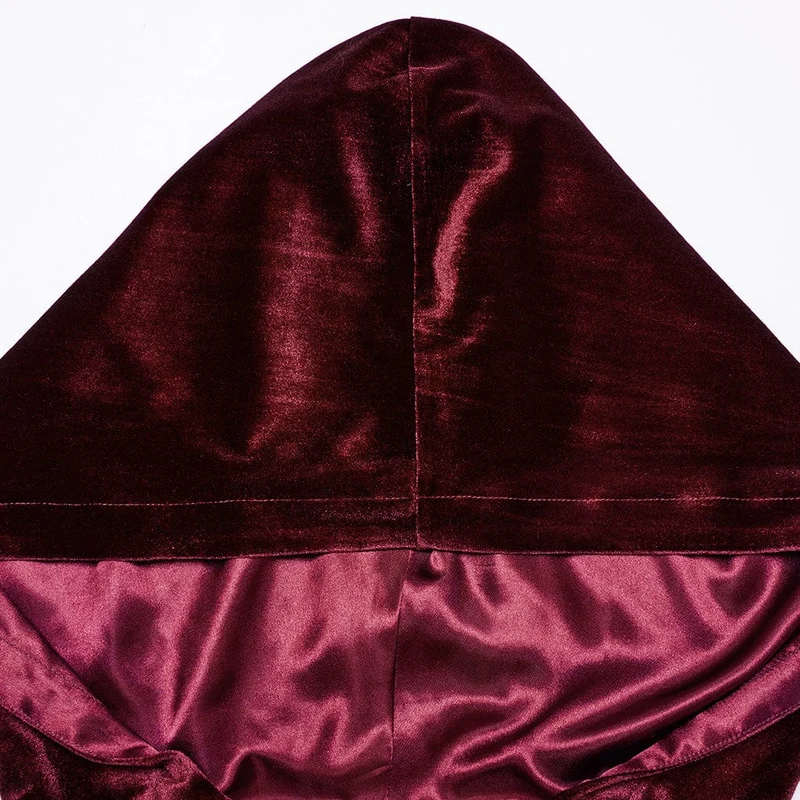 Gothic Cape mit Schnürung und Kapuze aus Samt für Damen in Rot