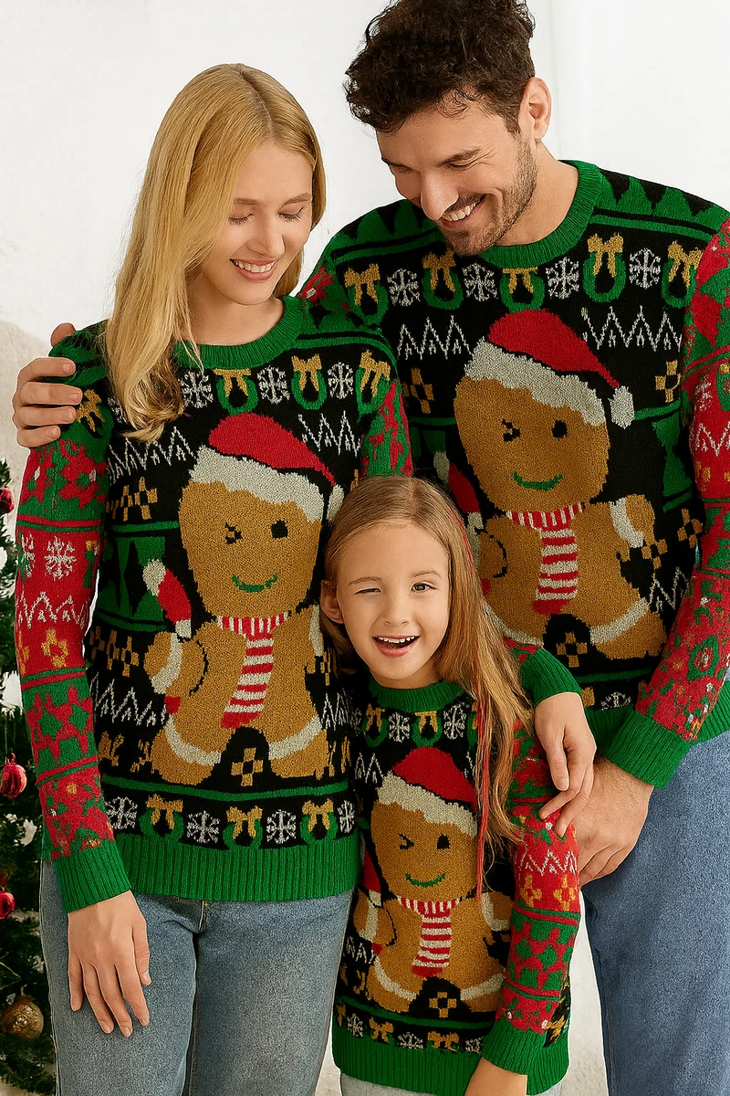 Weihnachtspullover Familie Lebkuchenmann
