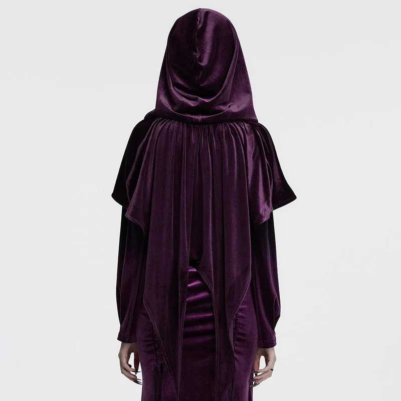 Gothic-Umhang mit Schnürung und Kapuze aus Samt für Damen, Lila