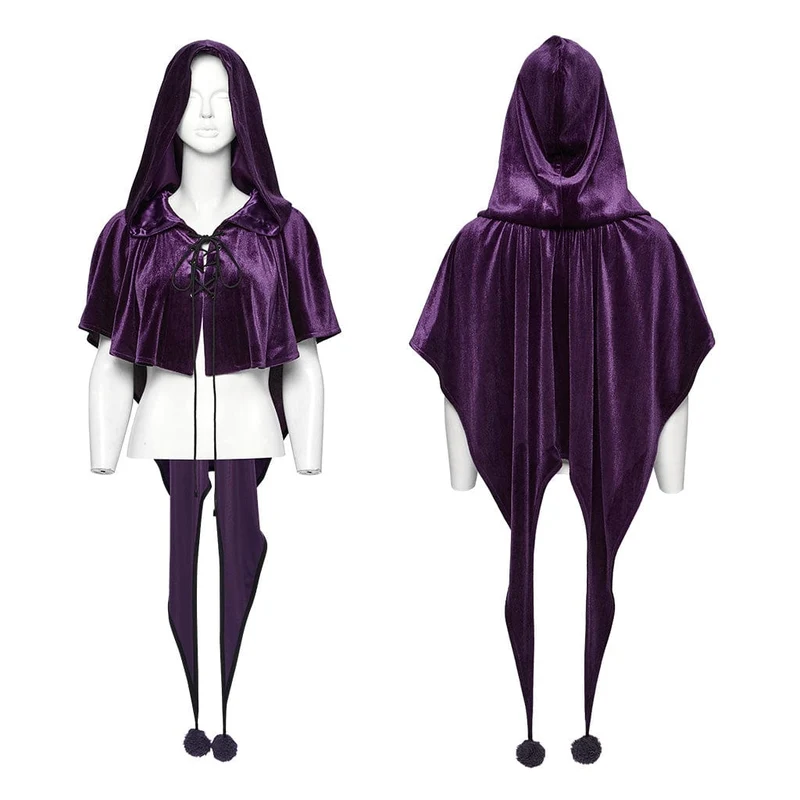 Gothic-Umhang mit Schnürung und Kapuze aus Samt für Damen, Lila