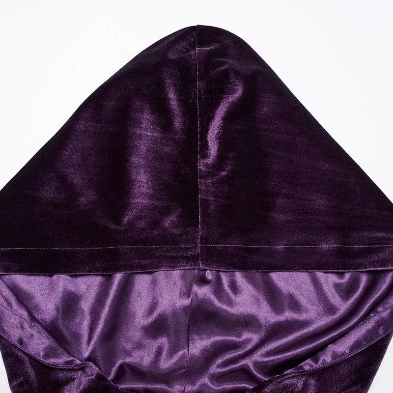 Gothic-Umhang mit Schnürung und Kapuze aus Samt für Damen, Lila