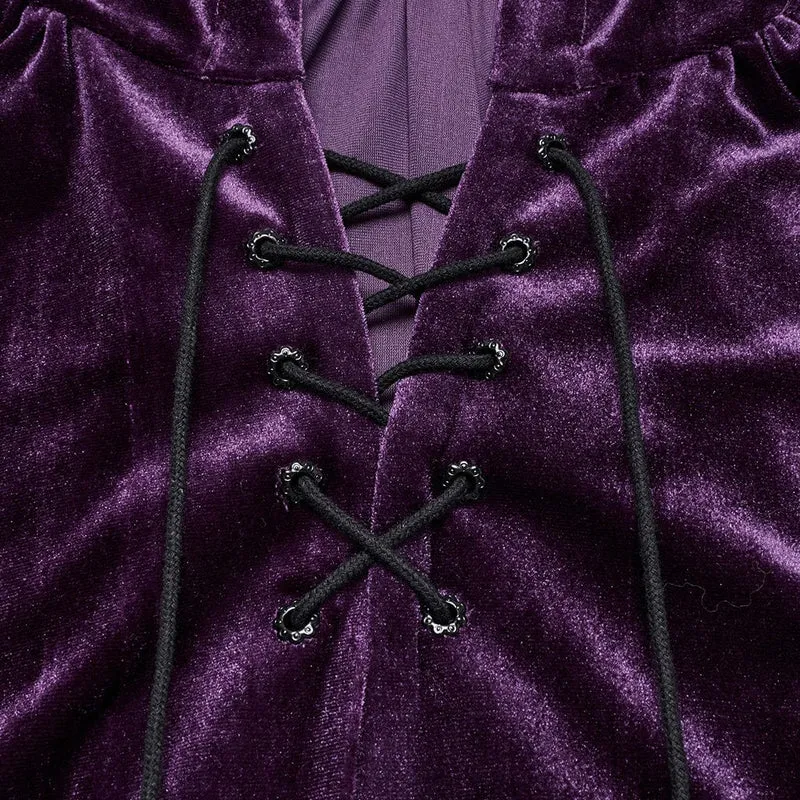 Gothic-Umhang mit Schnürung und Kapuze aus Samt für Damen, Lila