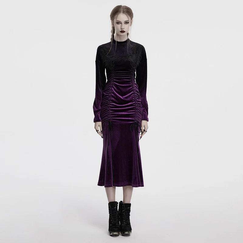 Gothic-Ballkleid aus Samt mit Kordelzug und Farbverlauf für Damen