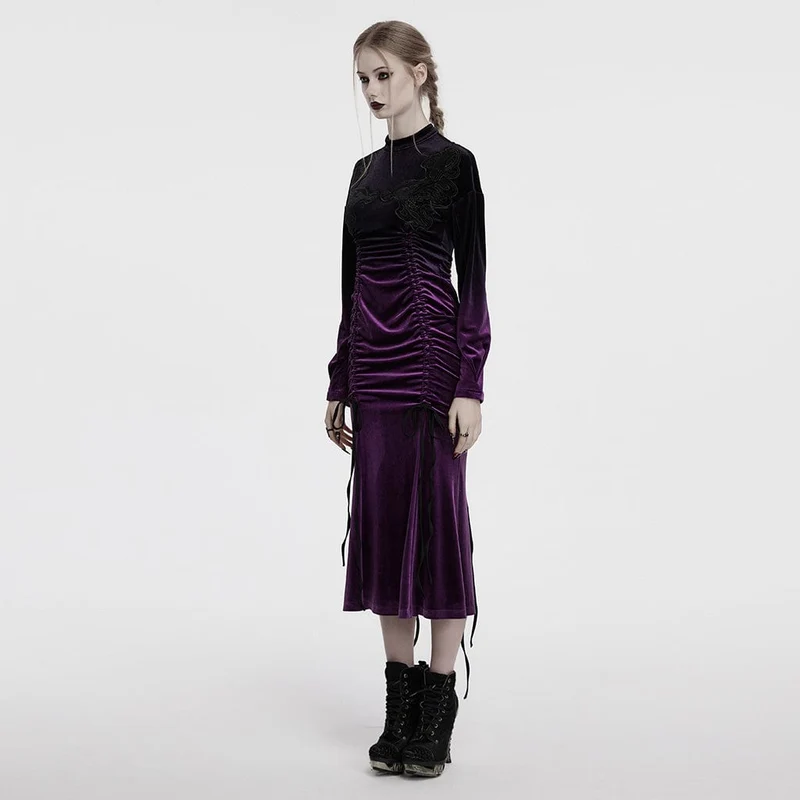Gothic-Ballkleid aus Samt mit Kordelzug und Farbverlauf für Damen