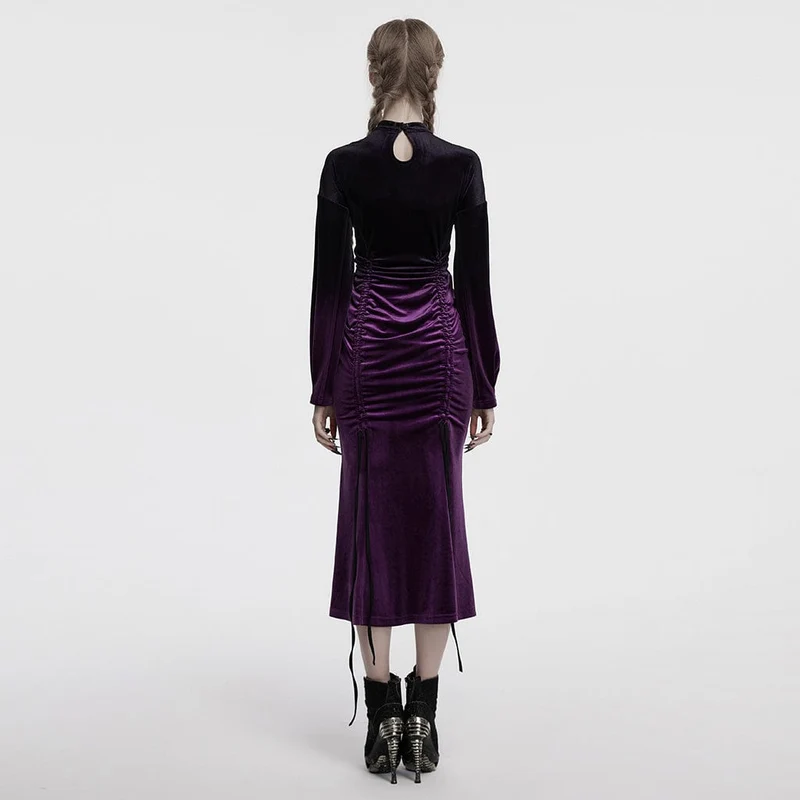 Gothic-Ballkleid aus Samt mit Kordelzug und Farbverlauf für Damen