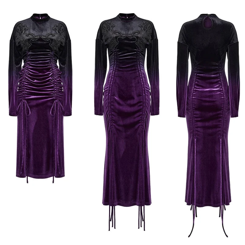 Gothic-Ballkleid aus Samt mit Kordelzug und Farbverlauf für Damen