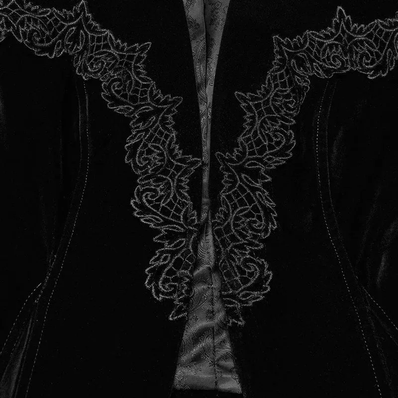 Gothic-Samtjacke mit Blumenstickerei und Schnürung für Damen, Schwarz