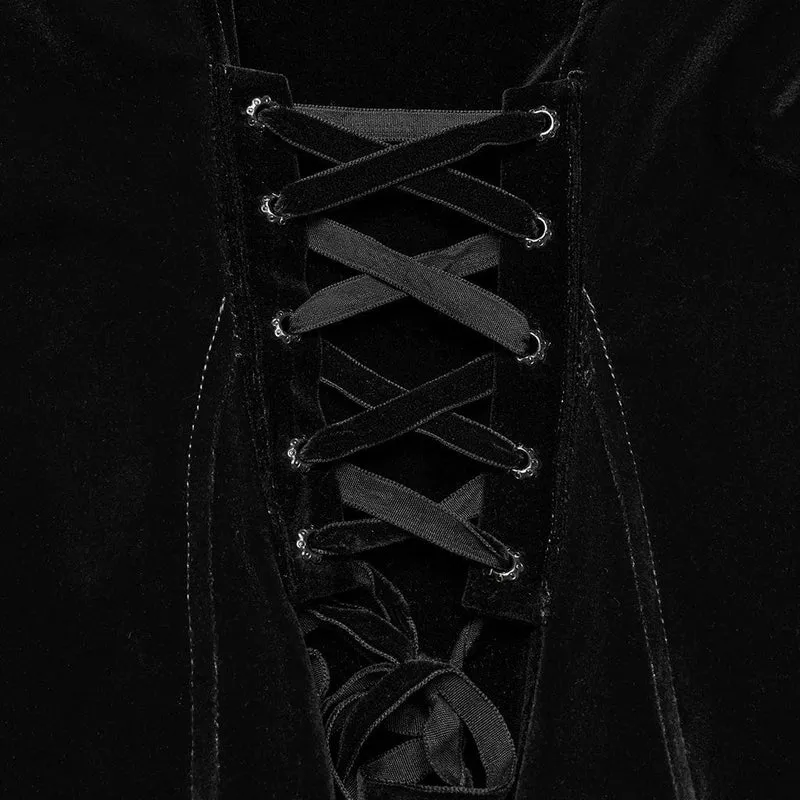 Gothic-Samtjacke mit Blumenstickerei und Schnürung für Damen, Schwarz